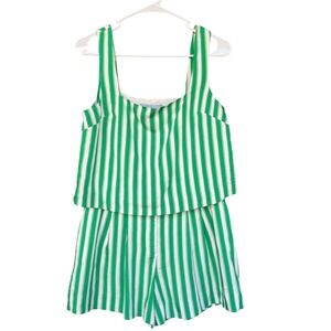Antonio Melani Tank Shorts Set Womens Medium Green White Stripe Pleated Summer